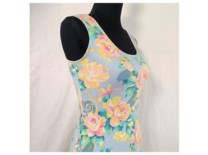 Kenzo Vintage Jungle Kleid in Blau mit Blumen Mehrfarben - Ansicht 9