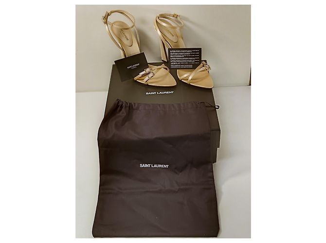 Saint Laurent Sandali New Nuit 110mm Beige Pelle - vista 6