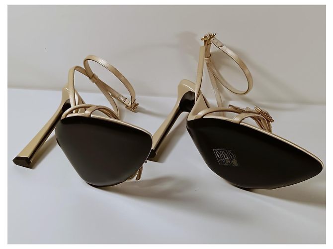 Saint Laurent Sandali New Nuit 110mm Beige Pelle - vista 7