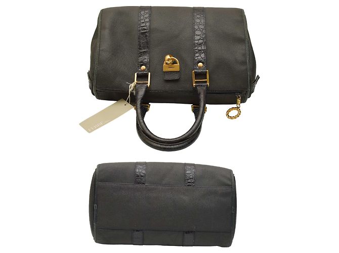 Borsa satchel Gianfranco Ferré in tela blu e pelle coccodrillo - vista 3