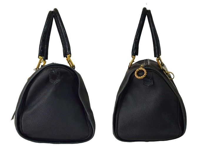 Borsa satchel Gianfranco Ferré in tela blu e pelle coccodrillo - vista 5