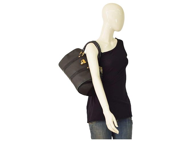 Borsa satchel Gianfranco Ferré in tela blu e pelle coccodrillo - vista 8