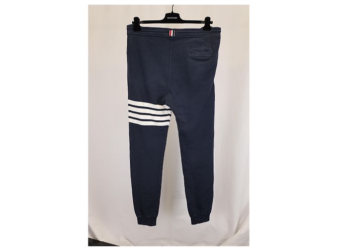 Thom Browne Grey Engineered 4 Bar Jersey Sweatpants 4 in Navy Blue Cotton - view 7