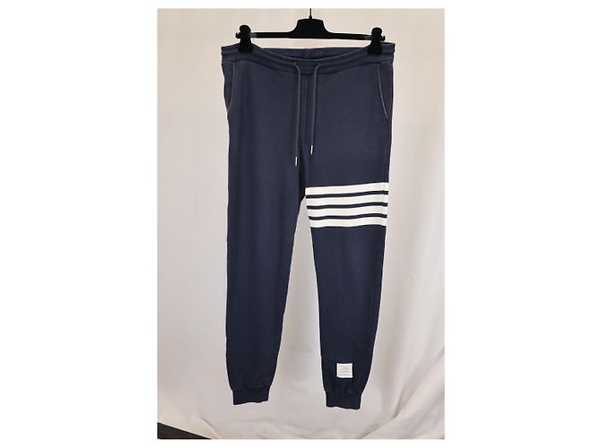 Thom Browne Grey Engineered 4 Bar Jersey Sweatpants 4 in Navy Blue Cotton - view 8