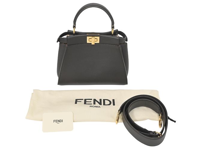 Borsa Mini Peekaboo Fendi in pelle marrone scuro - vista 11