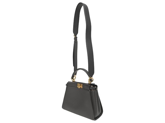Borsa Mini Peekaboo Fendi in pelle marrone scuro - vista 3