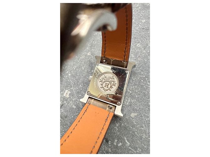 Reloj Hermès Heure H Diamantes Correa de Cocodrilo Plata - vista 6