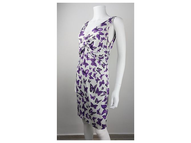 Vestido Versace de seda con estampado de mariposas moradas Multicolor - vista 3