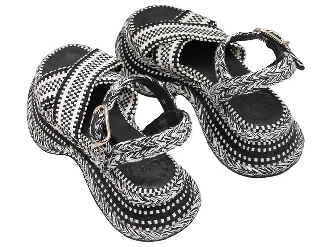 Chloé Schwarze & weiße gewebte Plattformsandalen von Chloe Größe 35 - Ansicht 3