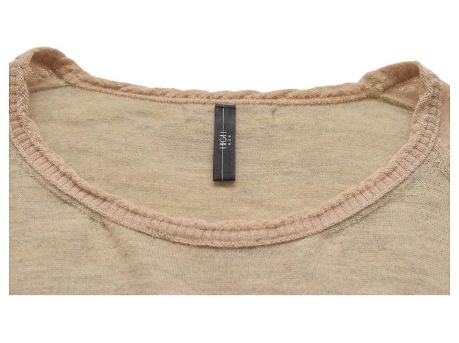 High Pullover Beige Blumen Wolle Alpaka Größe M - Ansicht 3