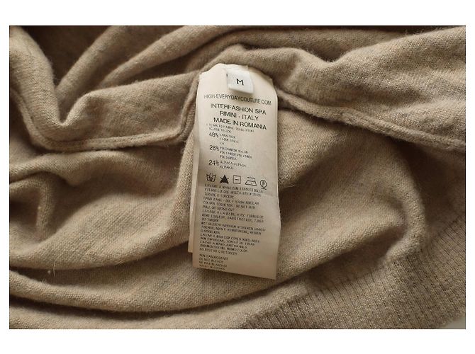 High Pullover Beige Blumen Wolle Alpaka Größe M - Ansicht 4