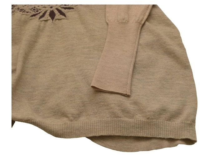 High Pullover Beige Blumen Wolle Alpaka Größe M - Ansicht 5
