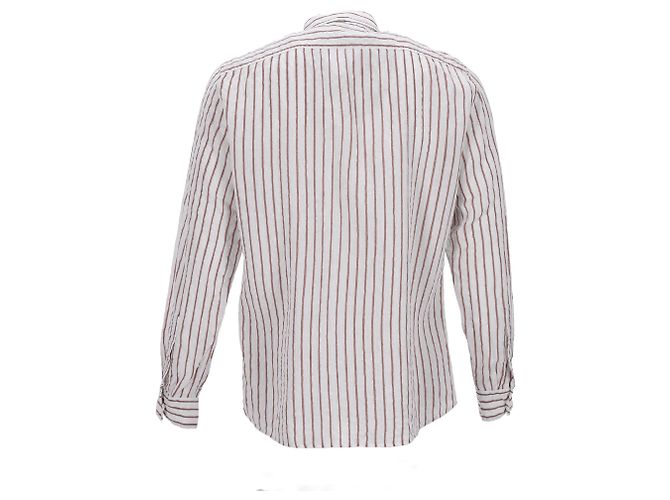 Camisa a rayas Leisure Fit de lino blanco de Brunello Cucinelli - vista 10