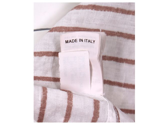 Camisa a rayas Leisure Fit de lino blanco de Brunello Cucinelli - vista 13