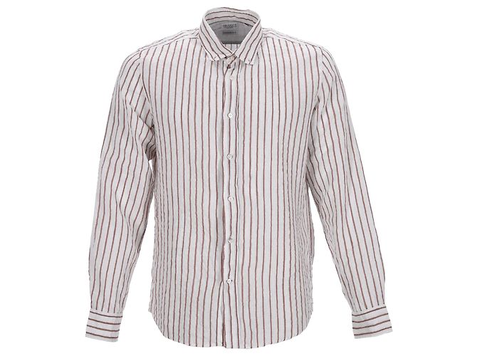 Camisa a rayas Leisure Fit de lino blanco de Brunello Cucinelli - vista 8
