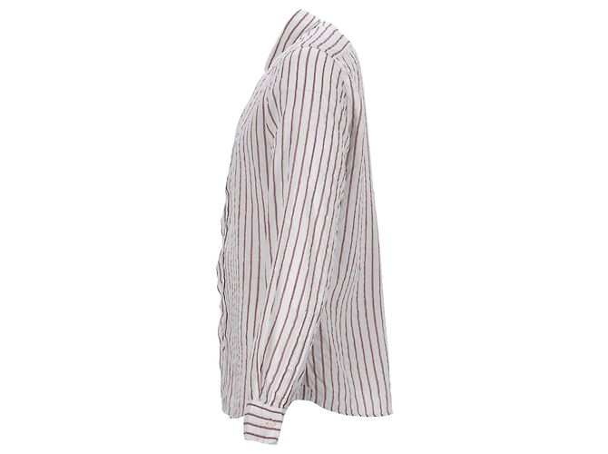 Camisa a rayas Leisure Fit de lino blanco de Brunello Cucinelli - vista 9