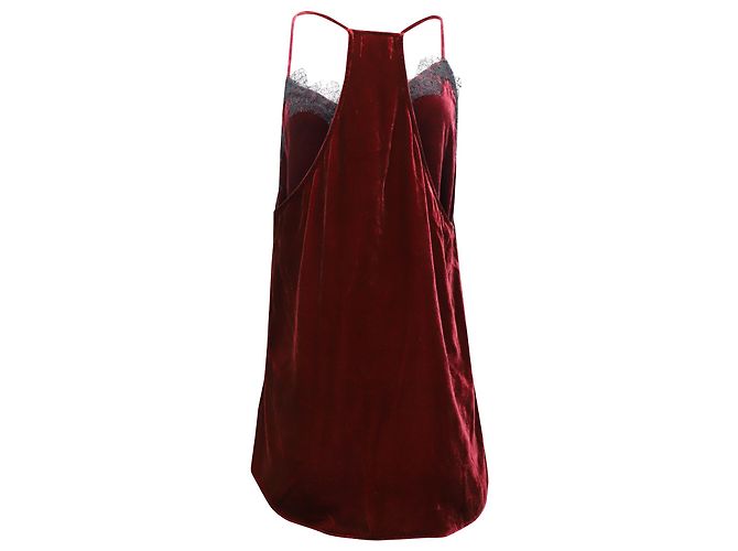 Autre Marque Cami NYC Canotta in Velluto Borgogna con Pizzo Rosso Bordò - vista 3