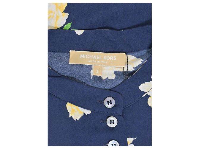 Blusa de botones con estampado floral Michael Kors en seda azul marino - vista 10