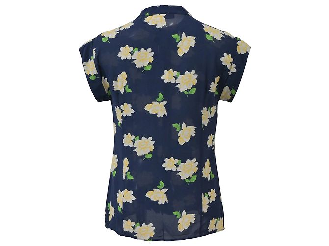 Blusa de botones con estampado floral Michael Kors en seda azul marino - vista 2