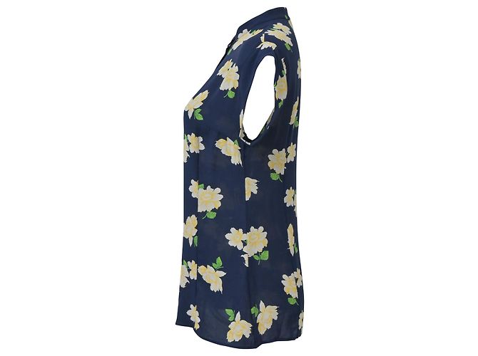Blusa de botones con estampado floral Michael Kors en seda azul marino - vista 3