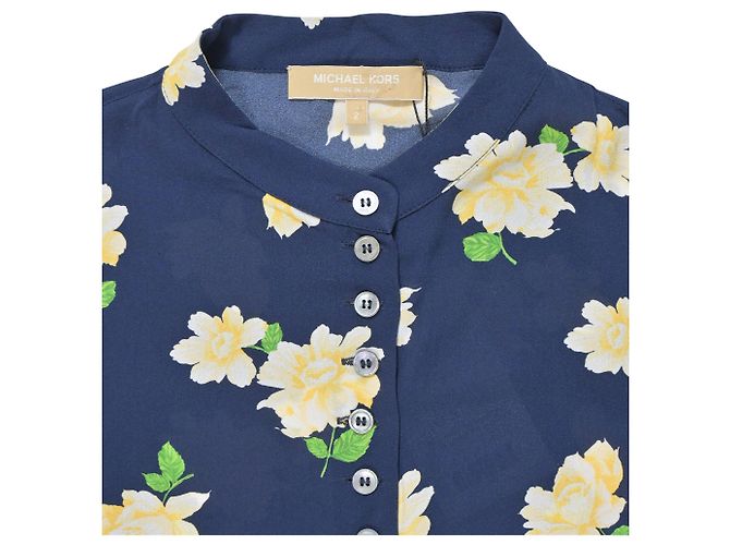 Blusa de botones con estampado floral Michael Kors en seda azul marino - vista 4