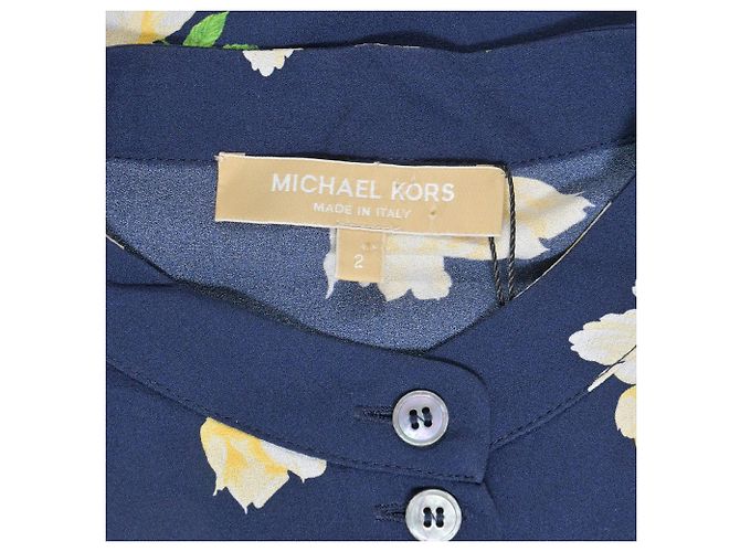 Blusa de botones con estampado floral Michael Kors en seda azul marino - vista 5