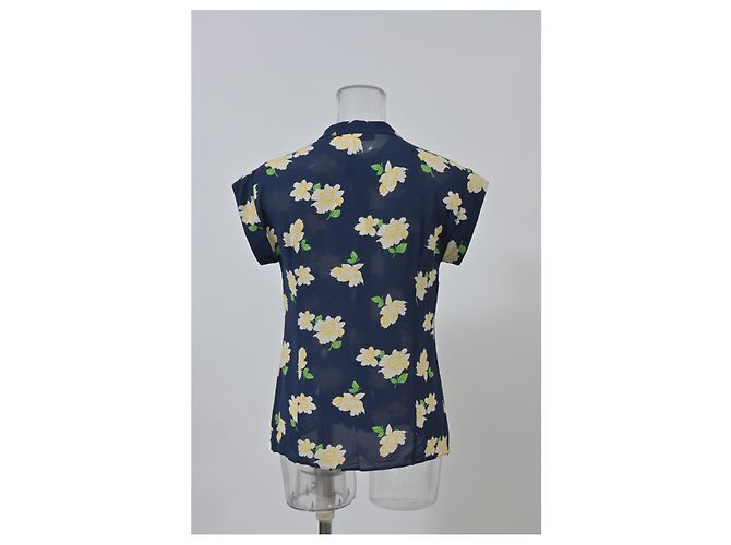 Blusa de botones con estampado floral Michael Kors en seda azul marino - vista 7