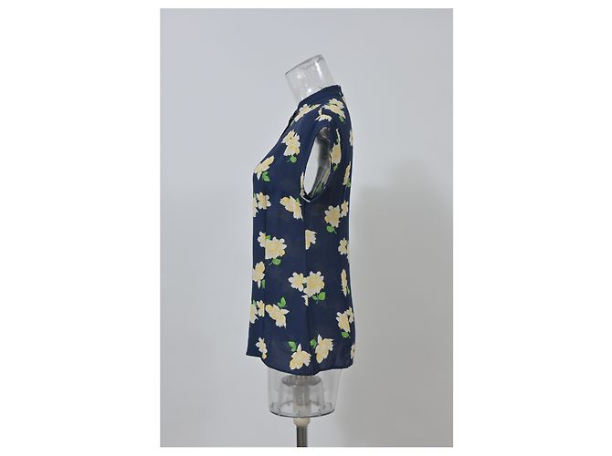 Blusa de botones con estampado floral Michael Kors en seda azul marino - vista 8