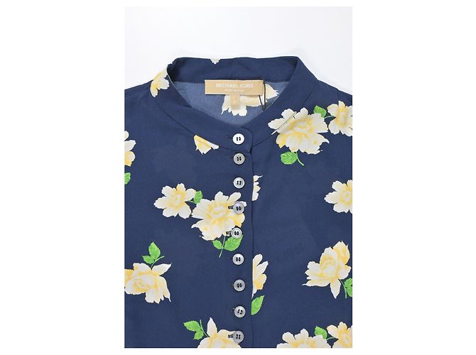 Blusa de botones con estampado floral Michael Kors en seda azul marino - vista 9