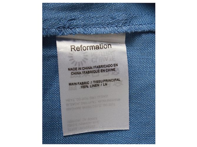 Vestido mini de manga longa Reformation Ramone em linho azul - vista 5
