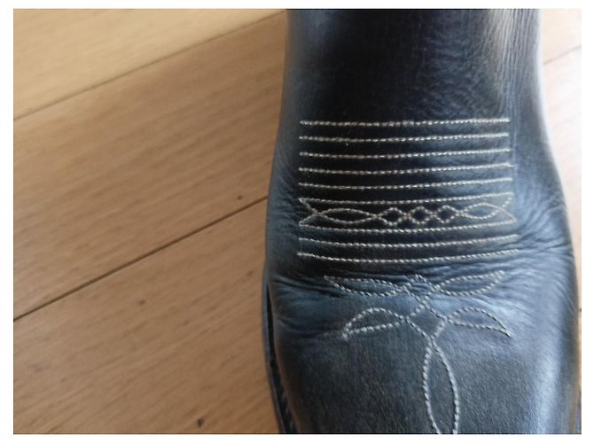 Mexicana Black Leather Round Toe Boots with Eagle Topstitching - view 6