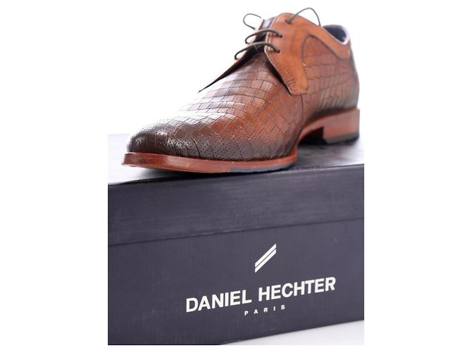 Autre Marque Scarpe Derby formali da uomo in pelle cognac con stampa alligatore e lacci Marrone - vista 10