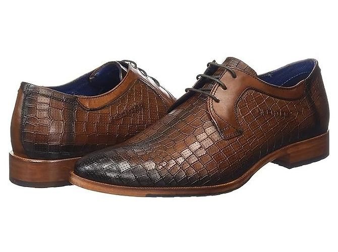 Autre Marque Scarpe Derby formali da uomo in pelle cognac con stampa alligatore e lacci Marrone - vista 2