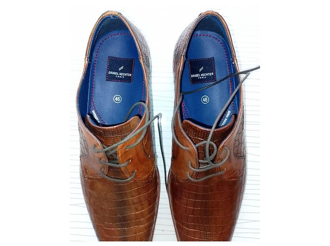 Autre Marque Scarpe Derby formali da uomo in pelle cognac con stampa alligatore e lacci Marrone - vista 4