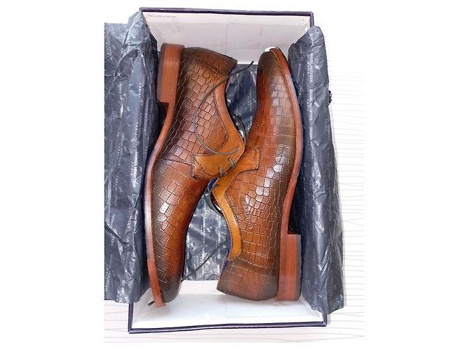 Autre Marque Scarpe Derby formali da uomo in pelle cognac con stampa alligatore e lacci Marrone - vista 5