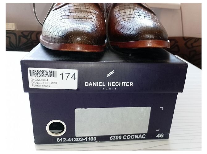 Autre Marque Scarpe Derby formali da uomo in pelle cognac con stampa alligatore e lacci Marrone - vista 9