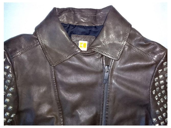 Hugo Boss Doppelt gefütterte Motorrad-Biker-Lederjacke aus braunem Lammleder - Ansicht 4