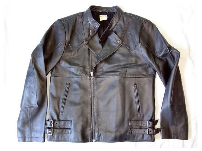 Autre Marque Doppelt gefütterte schwarze Lederjacke mit Reißverschluss für Motorradfahrer WRANGLER - Ansicht 10