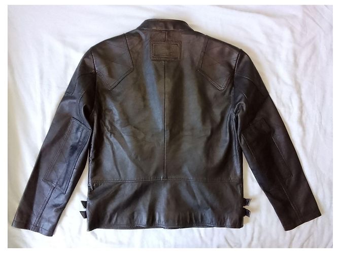 Autre Marque Doppelt gefütterte schwarze Lederjacke mit Reißverschluss für Motorradfahrer WRANGLER - Ansicht 11