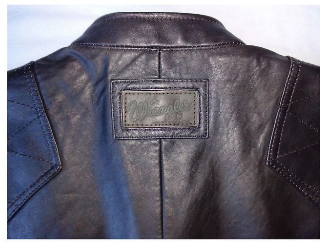 Autre Marque Doppelt gefütterte schwarze Lederjacke mit Reißverschluss für Motorradfahrer WRANGLER - Ansicht 12