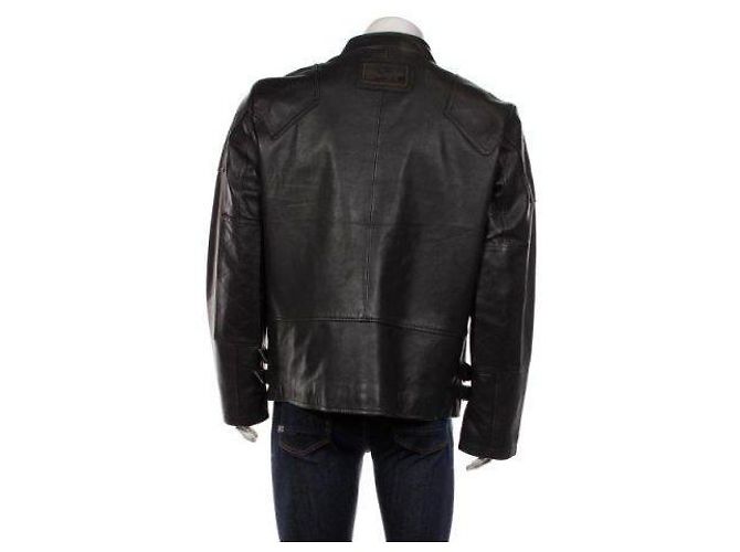 Autre Marque Doppelt gefütterte schwarze Lederjacke mit Reißverschluss für Motorradfahrer WRANGLER - Ansicht 2