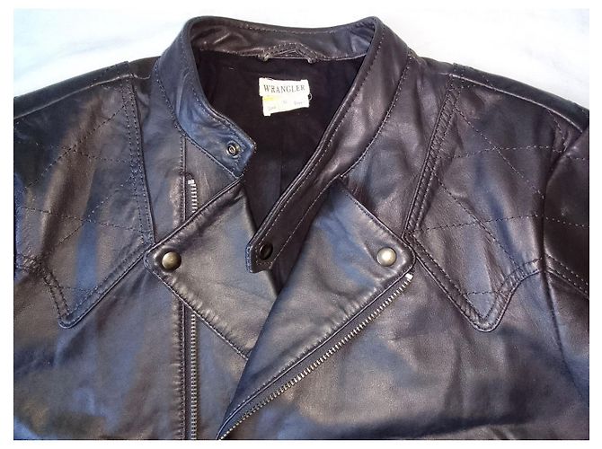 Autre Marque Doppelt gefütterte schwarze Lederjacke mit Reißverschluss für Motorradfahrer WRANGLER - Ansicht 4