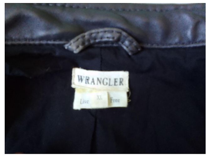 Autre Marque Doppelt gefütterte schwarze Lederjacke mit Reißverschluss für Motorradfahrer WRANGLER - Ansicht 7