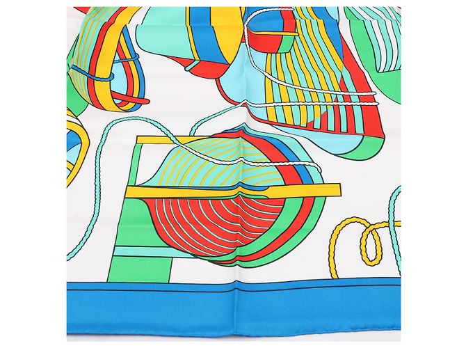 Foulard Hermès Carré 90 "THALASSA" 100% Seta Blu - vista 10