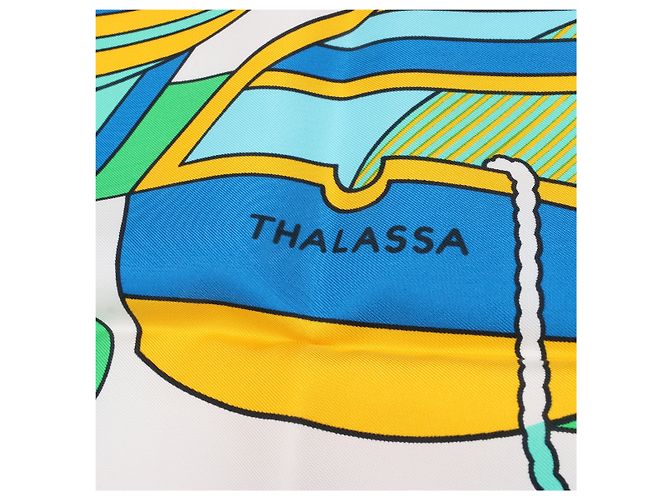 Foulard Hermès Carré 90 "THALASSA" 100% Seta Blu - vista 11