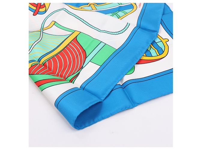 Foulard Hermès Carré 90 "THALASSA" 100% Seta Blu - vista 12