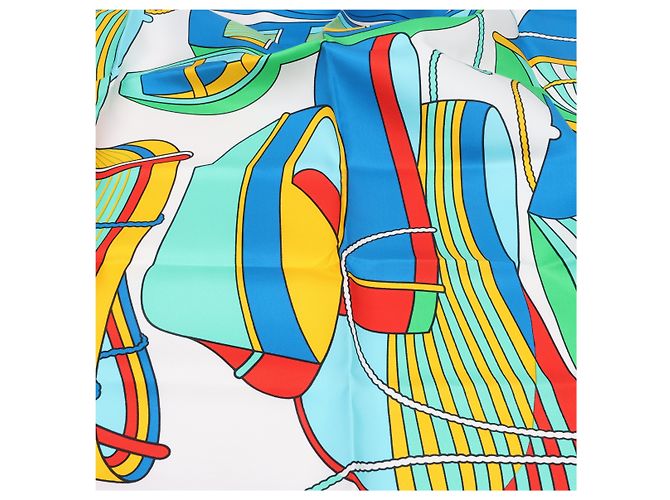 Foulard Hermès Carré 90 "THALASSA" 100% Seta Blu - vista 13