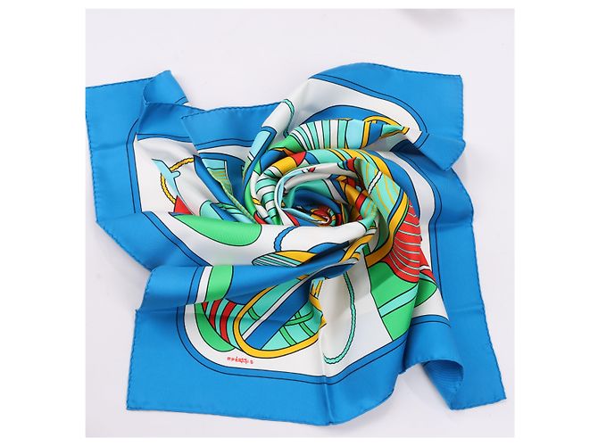 Foulard Hermès Carré 90 "THALASSA" 100% Seta Blu - vista 14