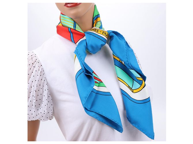 Foulard Hermès Carré 90 "THALASSA" 100% Seta Blu - vista 17