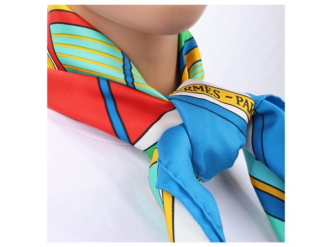 Foulard Hermès Carré 90 "THALASSA" 100% Seta Blu - vista 18